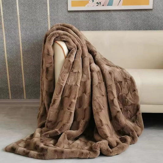 Plush Faux Fur Throw Blanket With Quilted Pattern