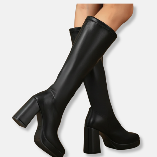 Women's thigh-high boots – Block heel – Platform sole – Modern slim fit