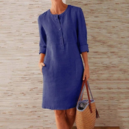 Women's shirt dress – Relaxed fit – Breathable fabric – Side pockets – Roll-up sleeves