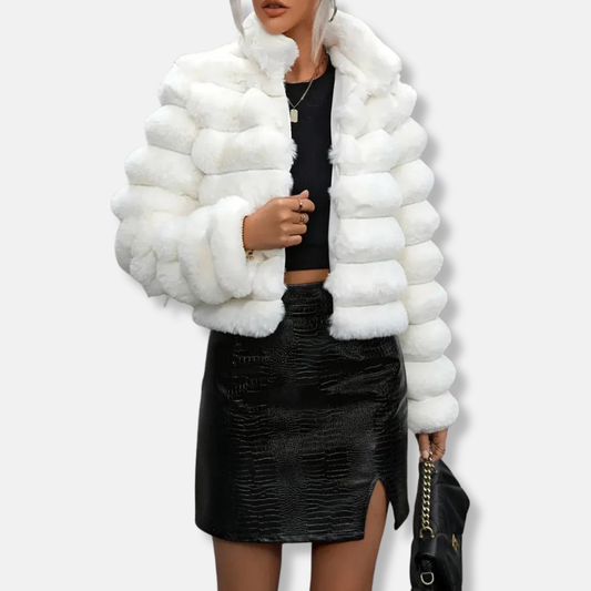 Woman  Faux Fur coat  - Short - Stand Collar - Long Sleeves