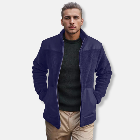 Men's coat with stand-up collar – Soft fleece – Straight cut – Full zip – Practical pockets