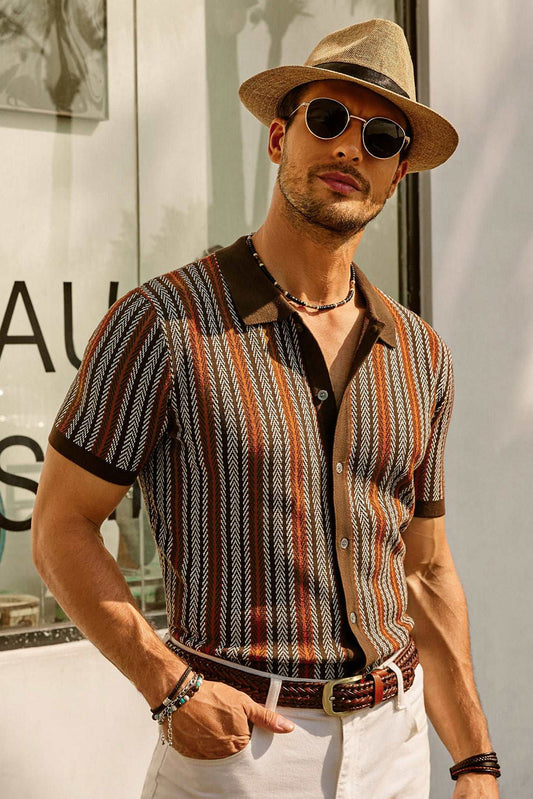 Men's polo – Slim fit – Retro stripes – Short sleeves – Breathable fabric