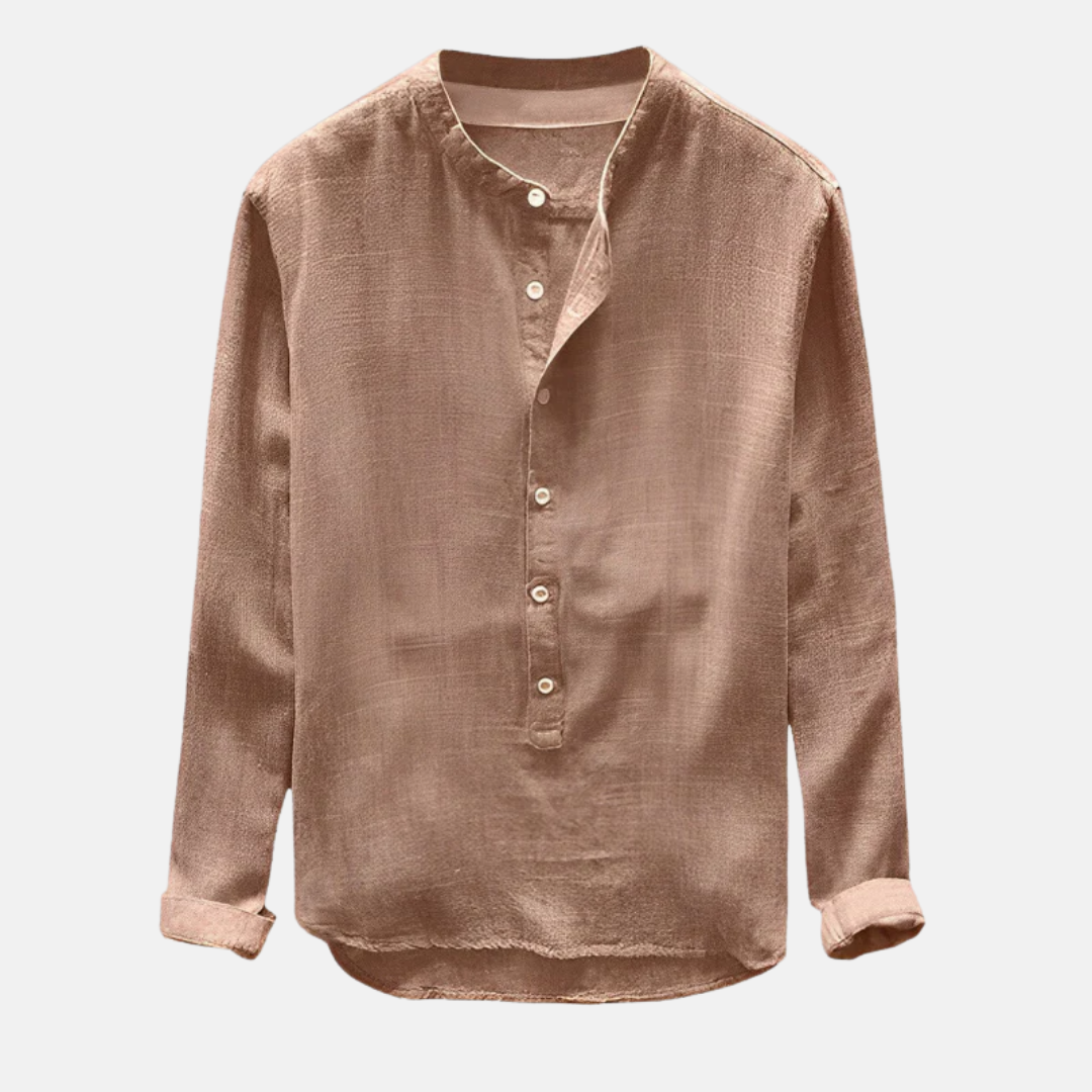 Carlo Linen Relaxed Fit Mao Collar Shirt | Long Sleeve Shirt