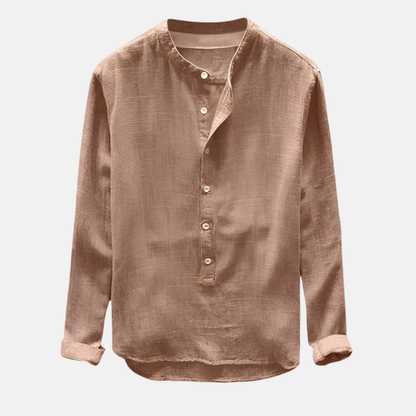 Carlo Linen Relaxed Fit Mao Collar Shirt | Long Sleeve Shirt