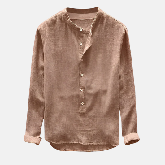 Carlo Linen Relaxed Fit Mao Collar Shirt | Long Sleeve Shirt