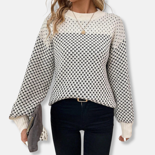 Erin Wool Oversized Sweater | Balloon Sleeve Geometric Sweater