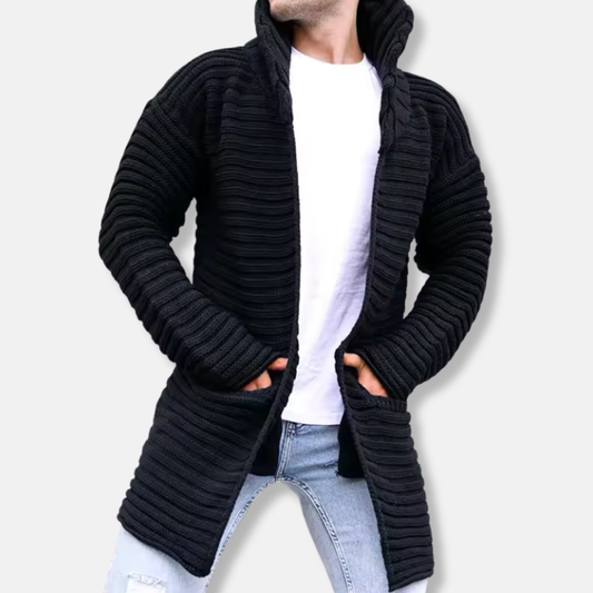 Men's knit vest – Oversized cut – Turtleneck – Long – Ribbed front opening