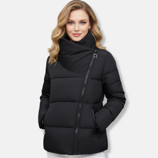 Women's Quilted Jacket - Woven Fabric - Stand Collar - Cropped Fit