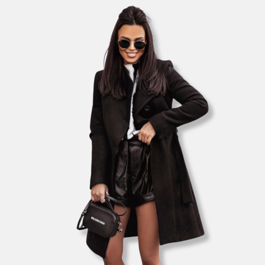 Women's Coat - Wool Blend - Structured Fit - Double-Breasted - Mid-Thigh Length