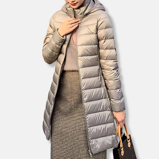 Women's Puffer Jacket – Slim Fit – Quilted – Mid-Length – Water-Repellent Hood