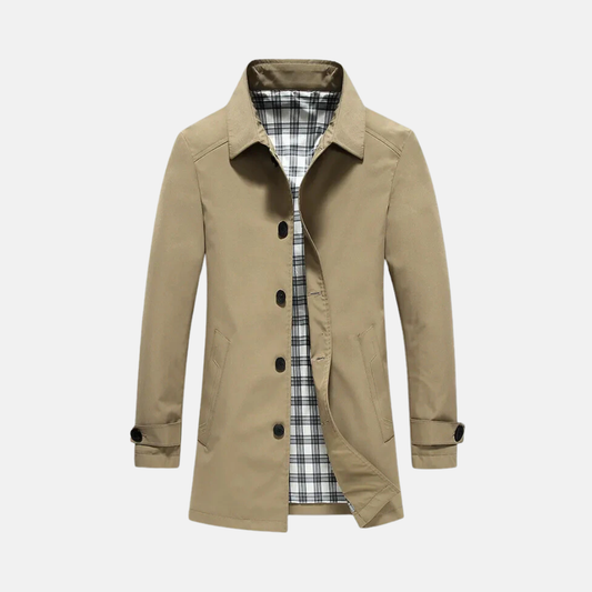 Men's mid-length jacket – Slim fit – Notched collar – Checked lining – Buttons
