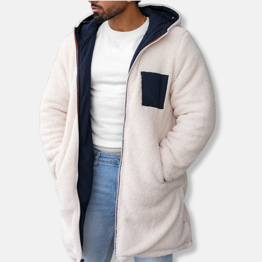 Men's fleece jacket – Relaxed fit – Hood – Double-faced fabric – Mid-length