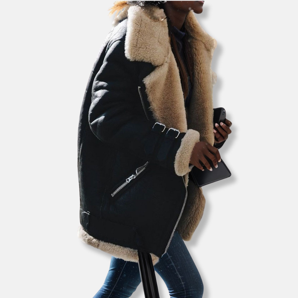 Chloe Leather Oversized Shearling Coat | Casual Collared Coat