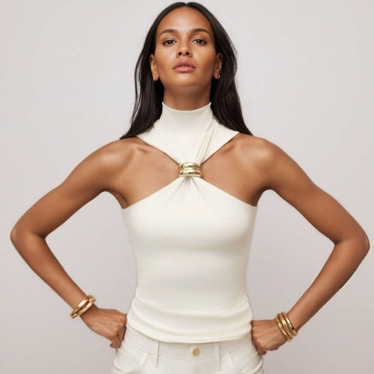 Women's Tank Top – Slim Fit – Metal Ring Detail – Soft Knit