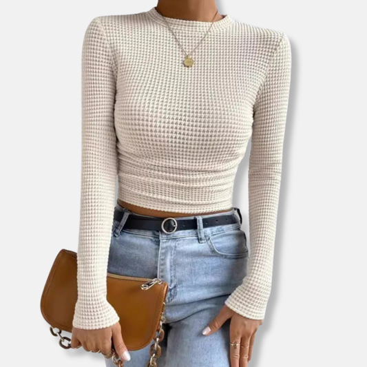 Nancy Slim Fit Cropped Top | Long Sleeve Ruched Waist Top