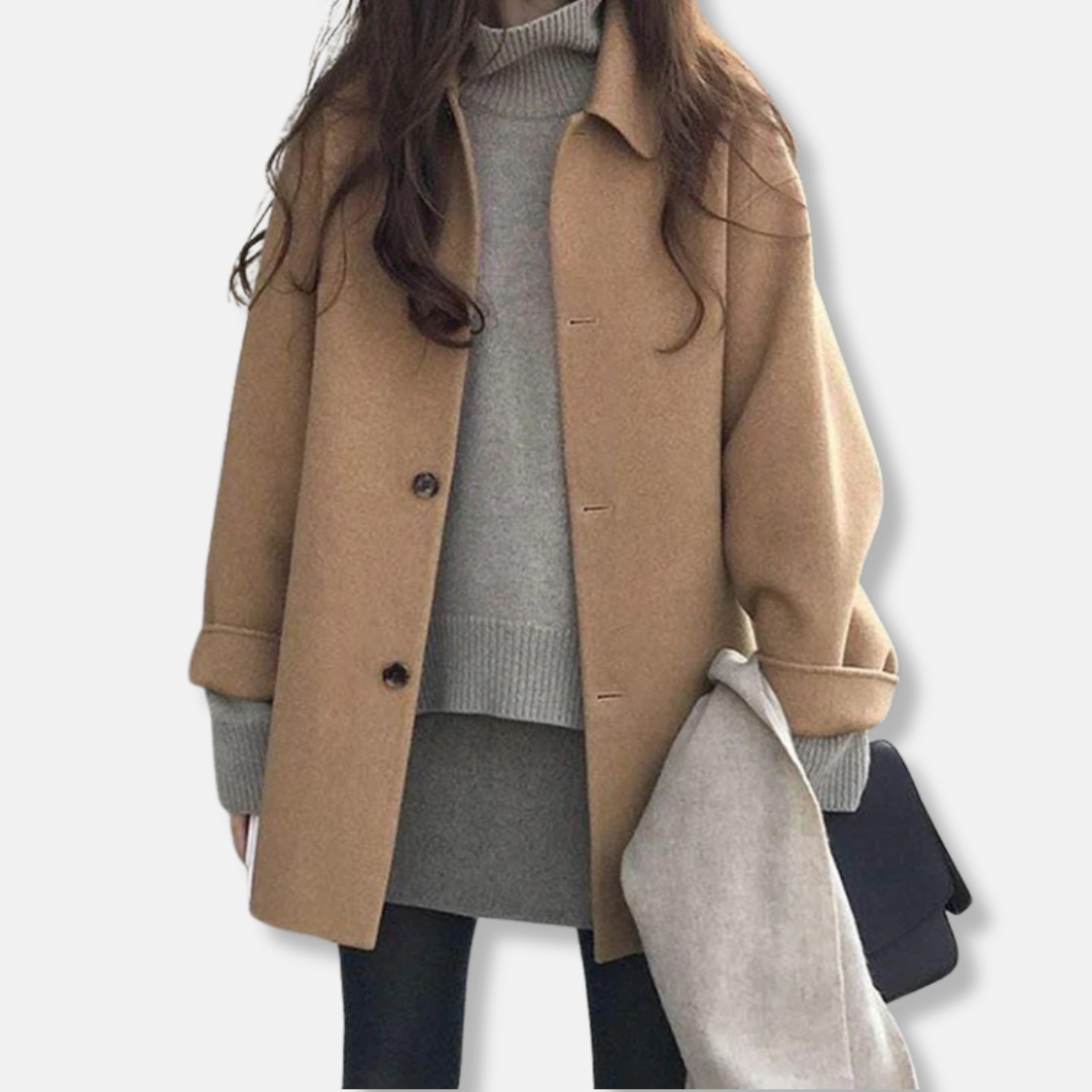 Caterina Wool Relaxed Fit Coat | Collared, Thigh-Length Coat