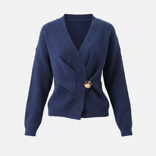 Thea Cotton Ribbed V-Neck Sweater | Asymmetrical Hem Sweater