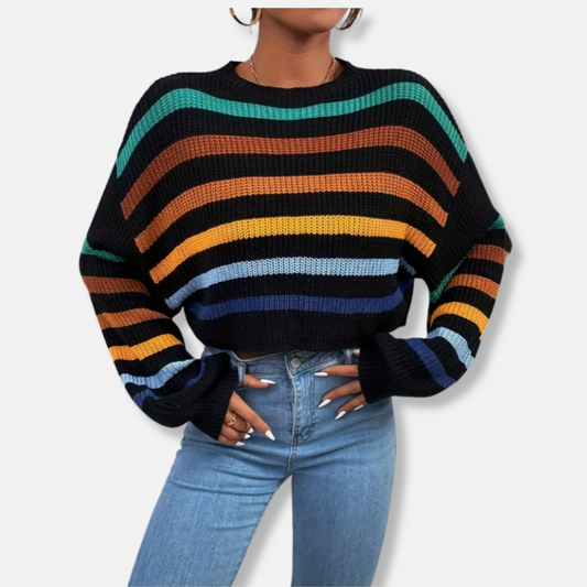 Nancy Cotton Oversized Crewneck Sweater | Striped Cropped Sweater