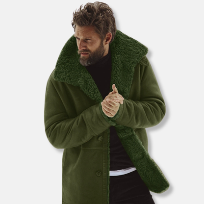 Men's Coat - Woven Fabric - Wide Pointed Collar - Mid-Thigh Length