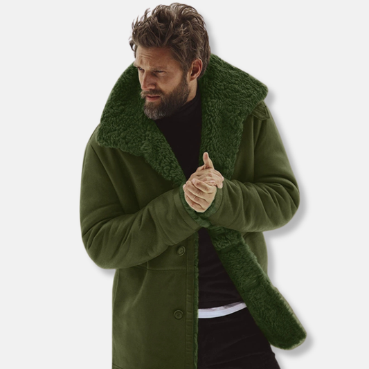Men's Coat - Woven Fabric - Wide Pointed Collar - Mid-Thigh Length