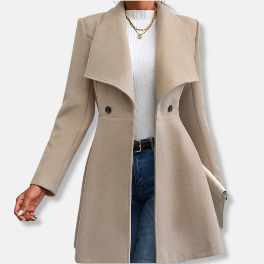 Women's Coat - Woven Fabric - Fitted cut - Shawl collar - Length mid-thigh