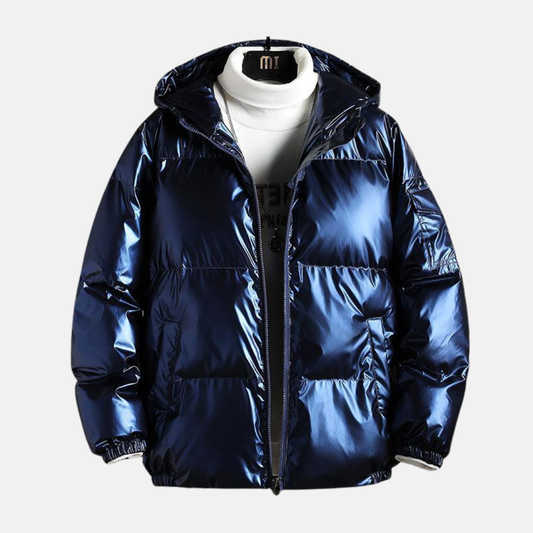Men's Puffer Jacket - Woven Fabric - Oversized Cut - Stand-Up Collar Hood
