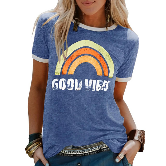 T-shirt femme – Coupe classique – Maille douce – Col rond – Imprimé graphique