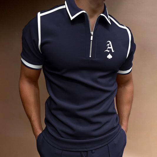 Men's polo – Slim fit – Zip collar – Breathable fabric – Sporty contrasting details