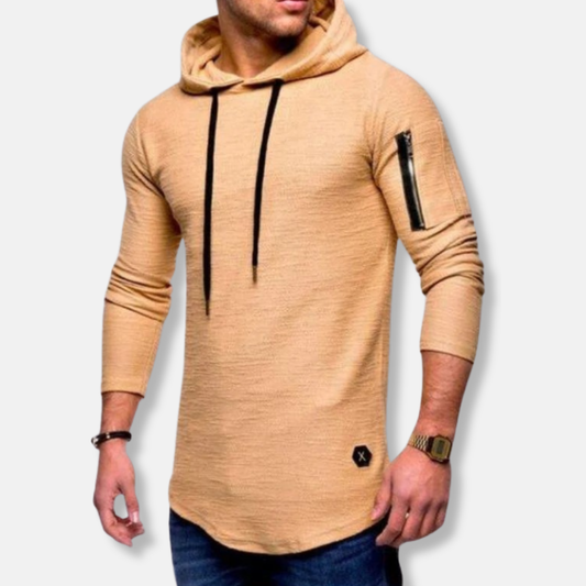 Tommaso Slim Fit Hoodie | Textured, Curved Hem Hoodie