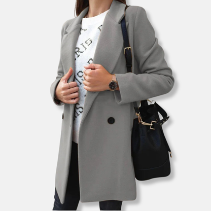 Anna Wool Straight Fit Coat | Notched Lapel, Button Front Coat