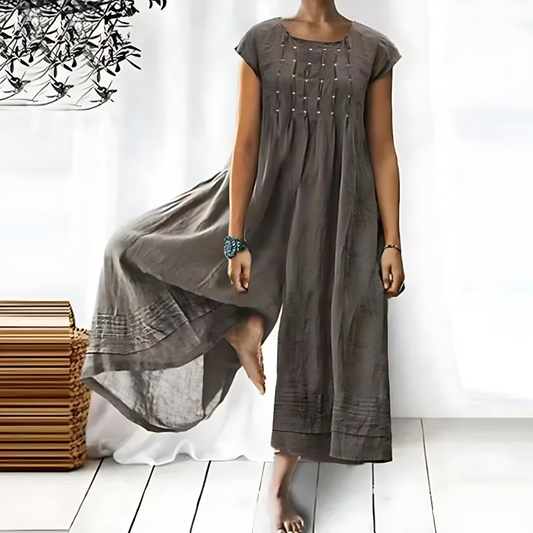 Women's jumpsuit – Loose fit – Wide legs – Soft cotton – Short sleeves