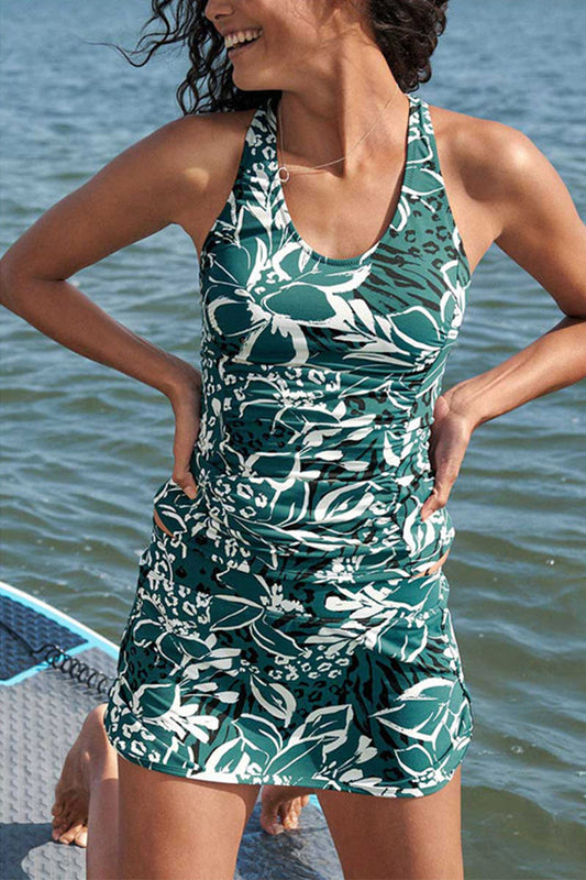 Tankini Set for women – Fitted cut – High neck – Wide straps – Floral pattern – Breathable fabric