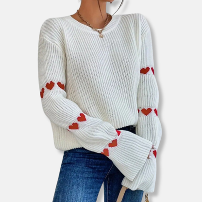 Harriet Loose Fit Sweater | Crewneck Heart Pattern Sweater