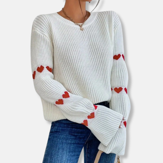 Harriet Loose Fit Sweater | Crewneck Heart Pattern Sweater