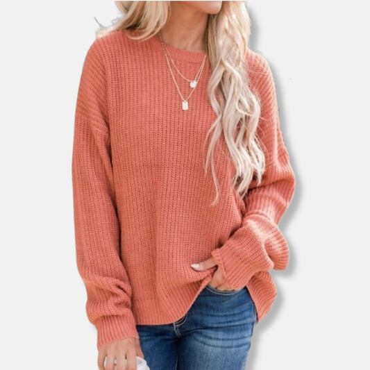 Eleanor Wool Ribbed Crewneck Sweater | Casual Relaxed Fit Sweater