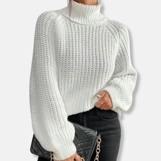 Jessica Wool Ribbed Turtleneck Sweater | Puff Shoulder Sweater
