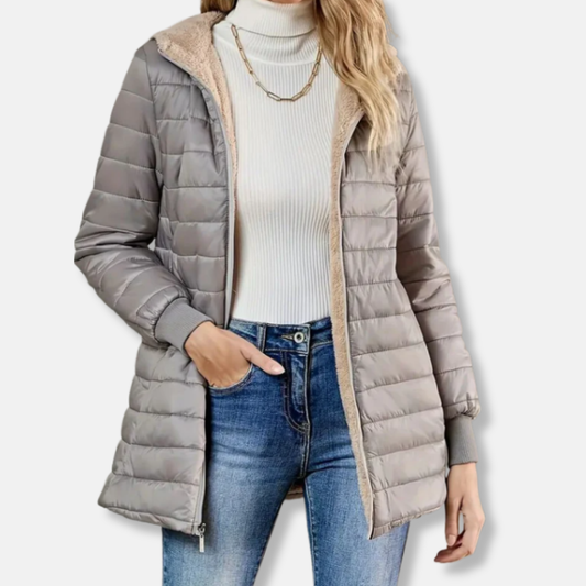 Viola Quilted Hooded Jacket | Fleece Lined Zip Front Jacket