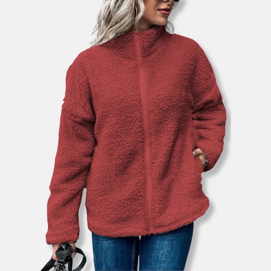 Women's fleece jacket – Oversized cut – Stand-up collar – Full-zip closure