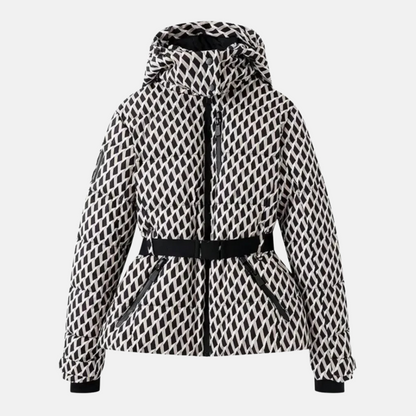 Women's Ski Jacket - Puffer Insulated - Belted Fit - Stand-Up Collar With Hood