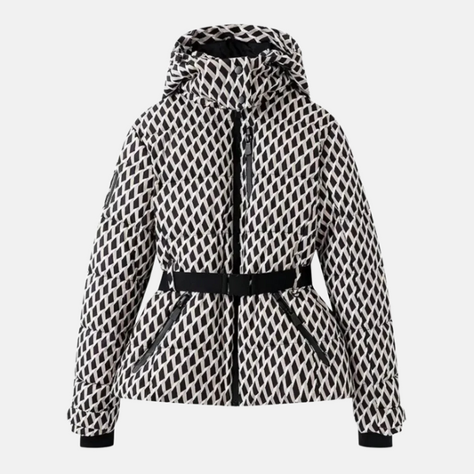 Women's Ski Jacket - Puffer Insulated - Belted Fit - Stand-Up Collar With Hood
