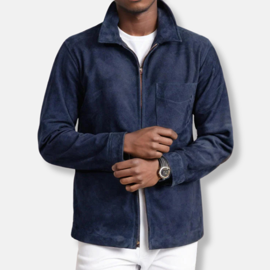 Men's suede jacket – Slim fit – Zip closure – Stand-up collar – Casual style