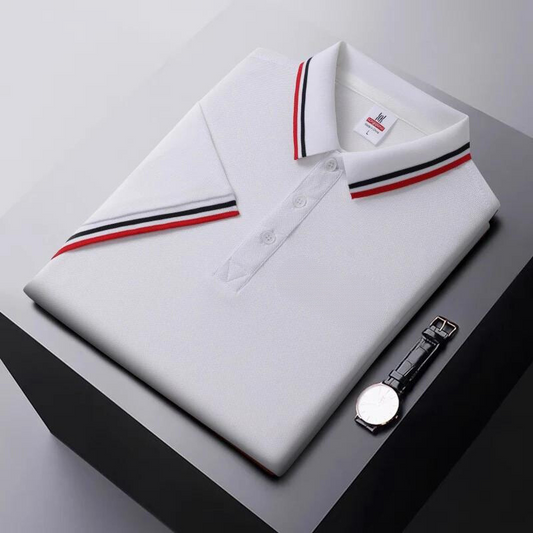 Men's polo – Regular fit – Breathable fabric – Striped collar casual style