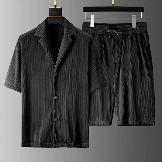 Men's Polo and Shorts Set – Loose Fit – Ribbed Knit – Breathable Fabric