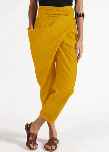 Women's pants – High waist – Loose fit – Asymmetric design – Natural fibers