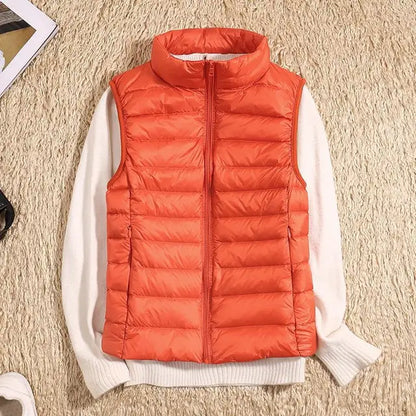 Gilet sans manches femme – Duvet léger – Coupe cintrée – Col montant matelassé