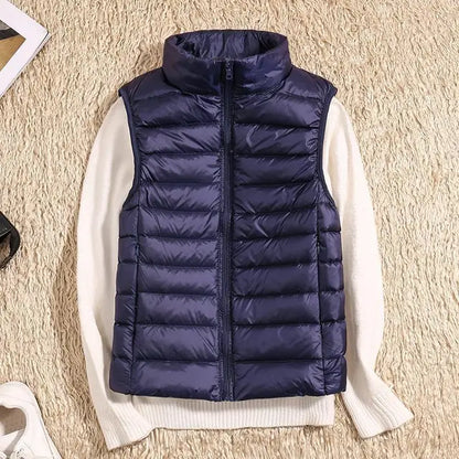 Gilet sans manches femme – Duvet léger – Coupe cintrée – Col montant matelassé