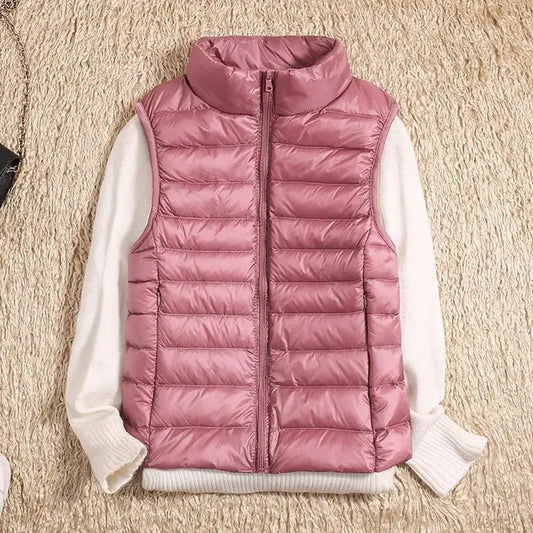 Gilet sans manches femme – Duvet léger – Coupe cintrée – Col montant matelassé