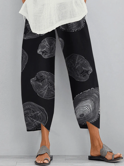 Wide women's pants – Loose fit – Breathable fabric – Abstract pattern – Full length