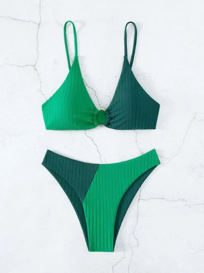 Women's bikini – Push-up set – High waist – Ribbed fabric – Decorative ring