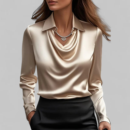 Claudia Draped Neck Blouse | Long Sleeve Regular Fit Blouse